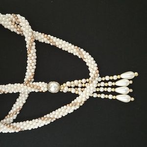 Faux Pearl Lariat Rope Cord Open End Necklace.